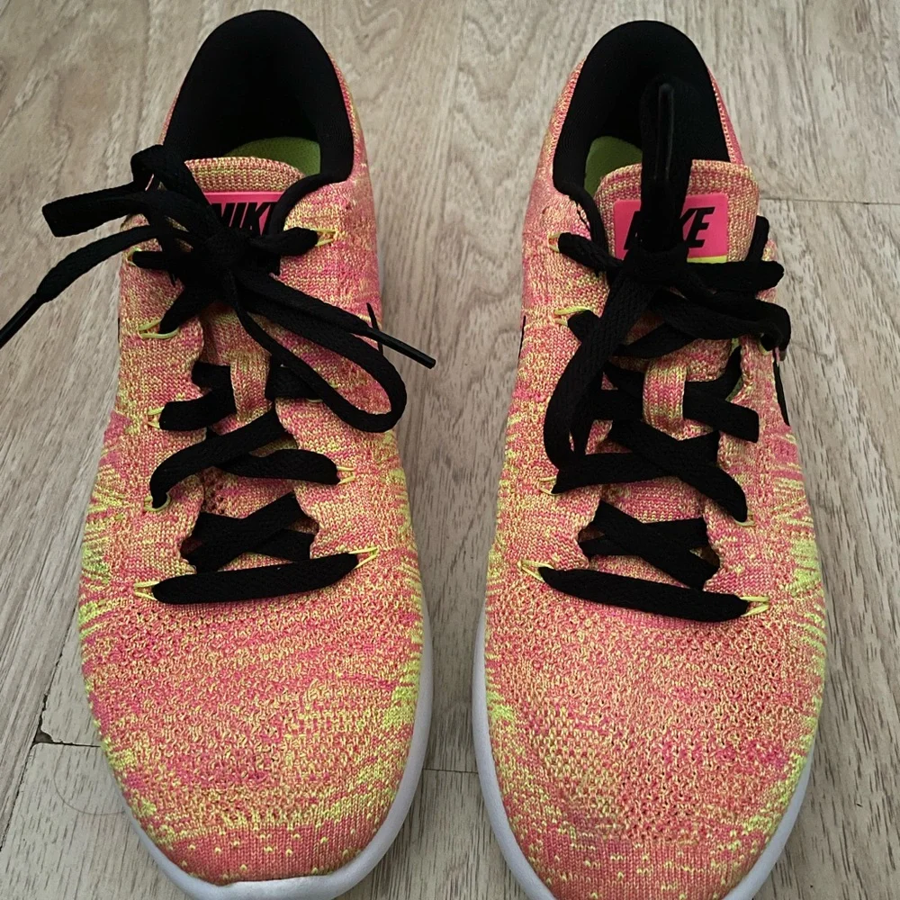 Nike Women’s Flyknit Lunarlon Running Shoes - Pink and Yellow